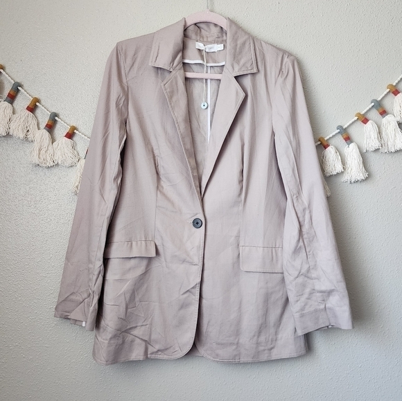 Jonathan Simkhai Longline Single Breasted Blazer Brown Neutral Modest Designer 4